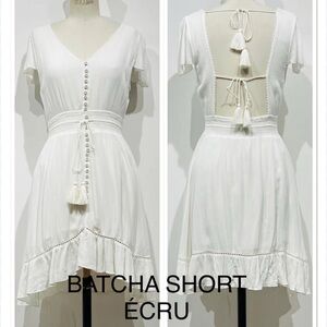 Cream Backless Sundress with Tie Front